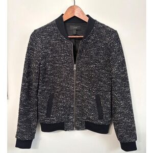 J Crew Tweed‎ Boucle Bomber Jacket Sz 2 Womens Black White Textured  Zip